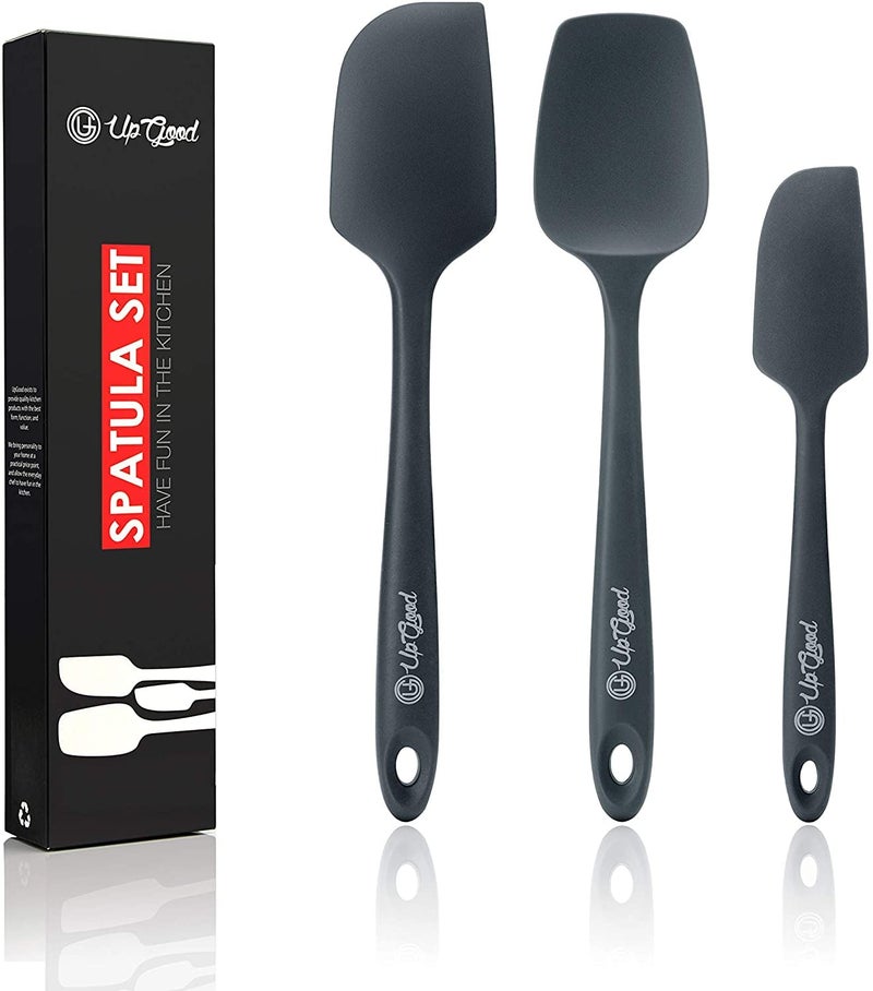 UpGood Silicone Spatula Set 600Â°F - High Heat Resistant Nonstick, Small and Large Kitchen Spatulas - Flexible BPA Free Professional Grade Cookware - Utensils for Cooking, Baking, Mixing(3 Pcs, Grey) - Image 1